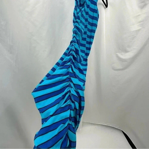 Express Womens Racerback Dress Small Blue Black Stripe Long Side Gathers - Picture 3 of 7